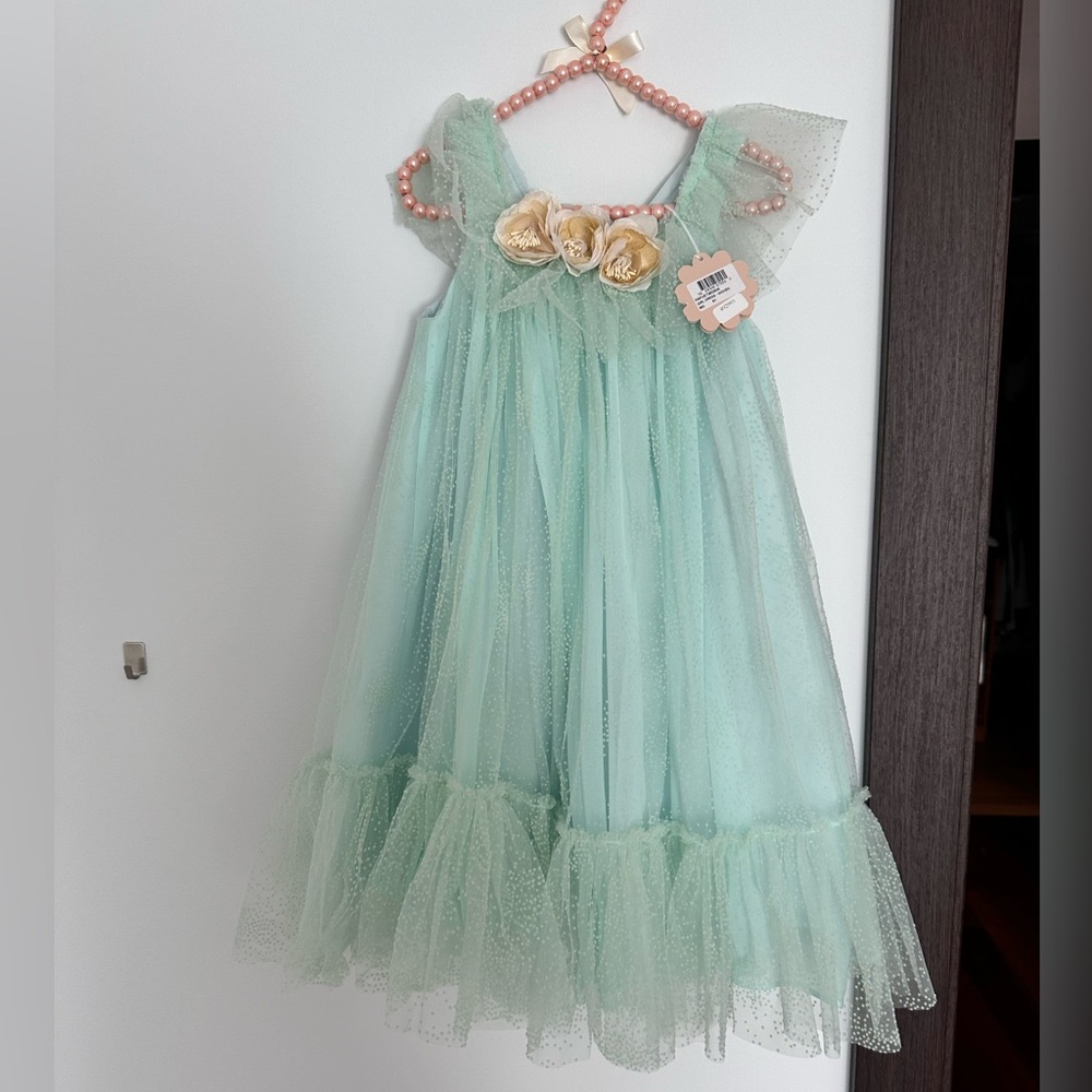 European stunning girls size 6 dress brand new with tag mint green cotton